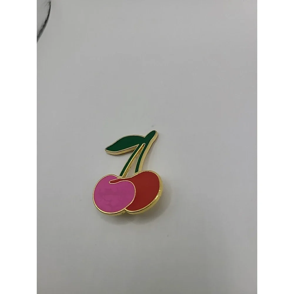 Vintage Cherry Brooch Pink Red Enamel Fruit Pin Gold Tone Retro Jewelry‎